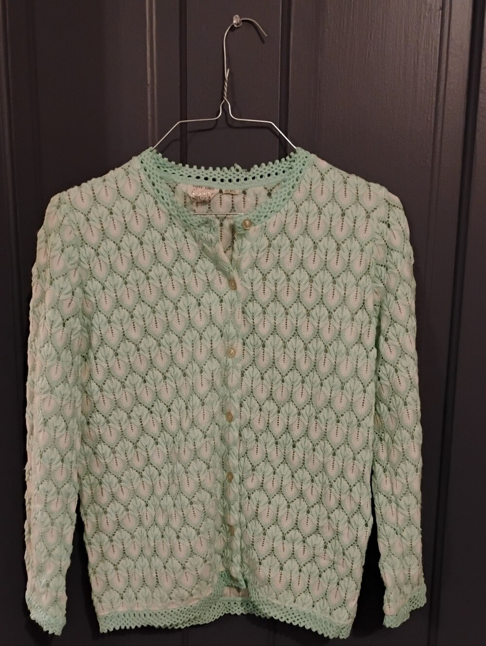 Vintage Foley Lingerie cardigan in a soft mint green